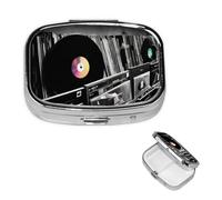 Vinyl Records Pill Case with Mirror Retro 2 Compartment Pill Box Small Pill Organizer for Purse or Pocket Decorative Metal Medicine Vitamin Organizer Unique Gifts