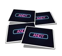 Vinyl Rectangle Stickers (Set of 4) 10cm - Neon Sign Design Andy Name for Laptops, Tablets, Luggage, Scrap Booking, Fridges #351621