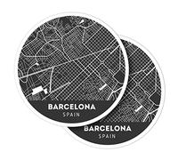 Vinyl Round Stickers (Set of 2) 10cm - Barcelona Spain Map Black Background for Laptops, Tablets, Luggage, Scrap Booking, Fridges #60117