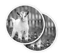 Vinyl Round Stickers (Set of 2) 10cm - BW - Cute Little Baby Goat Animals Farmer for Laptops, Tablets, Luggage, Scrap Booking, Fridges #41246