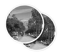 Vinyl Round Stickers (Set of 2) 10cm - BW - Hollywood Sign for Laptops, Tablets, Luggage, Scrap Booking, Fridges #39649
