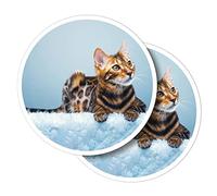 Vinyl Round Stickers (Set of 2) 10cm - Cute Bengal Cat Kitten Cats for Laptops, Tablets, Luggage, Scrap Booking, Fridges #50642
