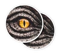 Vinyl Round Stickers (Set of 2) 10cm - Dinosaur Yellow Eye Jurrasic Era for Laptops, Tablets, Luggage, Scrap Booking, Fridges #50754