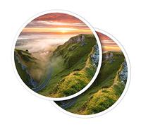 Vinyl Round Stickers (Set of 2) 10cm - English Peak District Winding Misty Road for Laptops, Tablets, Luggage, Scrap Booking, Fridges #50826