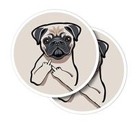 Vinyl Round Stickers (Set of 2) 10cm - Funny Rude Pug Dog Joke Animals Pets for Laptops, Tablets, Luggage, Scrap Booking, Fridges #58690