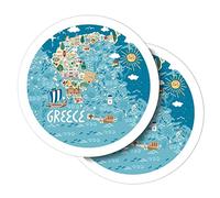 Vinyl Round Stickers (Set of 2) 10cm - Greece Map Tourist Greek Map Travel for Laptops, Tablets, Luggage, Scrap Booking, Fridges #58683
