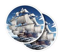 Vinyl Round Stickers (Set of 2) 10cm - HMS Victory Computer Art Sailing Ship for Laptops, Tablets, Luggage, Scrap Booking, Fridges #52965