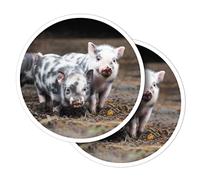 Vinyl Round Stickers (Set of 2) 10cm - Little Piglets Pig Farm Farmer Animal for Laptops, Tablets, Luggage, Scrap Booking, Fridges #45576