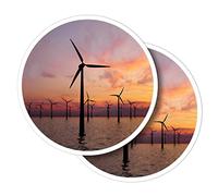 Vinyl Round Stickers (Set of 2) 10cm - Offshore Wind Farm Turbine Energy for Laptops, Tablets, Luggage, Scrap Booking, Fridges #51593