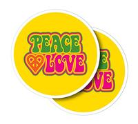Vinyl Round Stickers (Set of 2) 10cm - Peace Love Hippy VW Camper Beetle Girls for Laptops, Tablets, Luggage, Scrap Booking, Fridges #57862