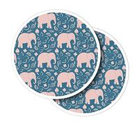 Vinyl Round Stickers (Set of 2) 10cm - Pink Elephant Flowery Pattern for Laptops, Tablets, Luggage, Scrap Booking, Fridges #170738