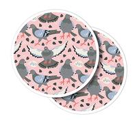 Vinyl Round Stickers (Set of 2) 10cm - Pink Pigeon Bird Pattern Seeds Hello for Laptops, Tablets, Luggage, Scrap Booking, Fridges #170760