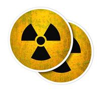 Vinyl Round Stickers (Set of 2) 10cm - Radioactivity Symbol Nuclear Distressed for Laptops, Tablets, Luggage, Scrap Booking, Fridges #53338