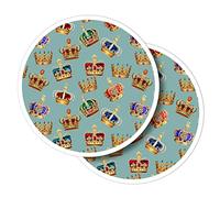 Vinyl Round Stickers (Set of 2) 10cm - Royal Crown Pattern Queen King for Laptops, Tablets, Luggage, Scrap Booking, Fridges #53379