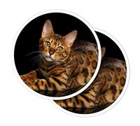 Vinyl Round Stickers (Set of 2) 10cm - Spotted Bengal Cat Kitten Cute for Laptops, Tablets, Luggage, Scrap Booking, Fridges #52115