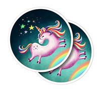 Vinyl Round Stickers (Set of 2) 10cm - Unicorn Star Rainbow for Laptops, Tablets, Luggage, Scrap Booking, Fridges #60880