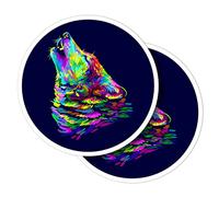 Vinyl Round Stickers (Set of 2) 10cm - Wolf Howls Neon Drawing for Laptops, Tablets, Luggage, Scrap Booking, Fridges #61113