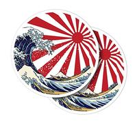 Vinyl Round Stickers (Set of 2) 30cm - Japanese Wave Sunrise Tsunami Wave for Laptops, Tablets, Luggage, Scrap Booking, Fridges #56202
