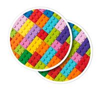 Vinyl Round Stickers (Set of 2) 7.5cm - Colourful Building Blocks Toy Game for Laptops, Tablets, Luggage, Scrap Booking, Fridges #50574