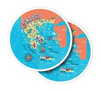 Vinyl Round Stickers (Set of 2) 7.5cm - Greece Santorini Crete Map Landmarks for Laptops, Tablets, Luggage, Scrap Booking, Fridges #58716