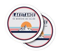 Vinyl Round Stickers (Set of 2) 7.5cm - Retro Lake Tahoe Skiing Mountains Ski for Laptops, Tablets, Luggage, Scrap Booking, Fridges #59045
