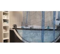 Vinyl Shower Curtain Pool Blue 180x200cm. Transparent with Curved Lines