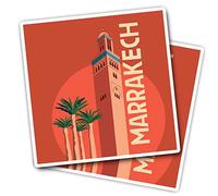 Vinyl Square Stickers (Set of 2) 10cm - Marrakech Old Tower Palm for Laptops, Tablets, Luggage, Scrap Booking, Fridges #59718