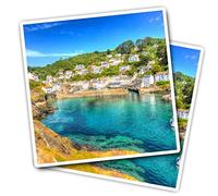 Vinyl Square Stickers (Set of 2) 7.5cm - Polperro Harbour Cornwall England Sea for Laptops, Tablets, Luggage, Scrap Booking, Fridges #51747