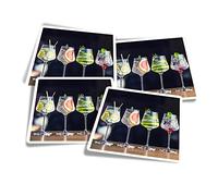 Vinyl Square Stickers (Set of 4) 10cm - Gin & Tonic Colourful Cocktails Party Drinks for Laptops, Tablets, Luggage, Scrap Booking, Fridges #52896