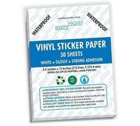 Vinyl Sticker Paper Premium White Glossy Waterproof Vinyl for Laser Printers by HIGHH IMAGE - A4 Size, 210 x 297 MM, 30 Sheet