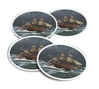 Vinyl Stickers (Set of 2) 10cm - Sea Monster Kraken Ship Attack Fun Decals for Laptops,Tablets,Luggage,Scrap Booking,Fridges #16544