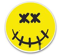 Vinyl Stickers (Set of 2) 10cm - Yellow Dead Smiley Face Logo Decals for Laptops,Tablets,Luggage,Scrap Booking,Fridges, 4633