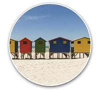 Vinyl Stickers (Set of 2) 7.5cm - Colorful Beach Huts Summer Holiday #8091