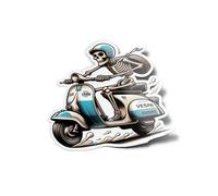 Vinyl Stickers Skeleton Vespa Rider Sticker - Vintage Italian Scooter Decal for Motorcycle Enthusiasts, GTS 150 300 50, Classic Design - 9 cm