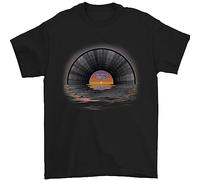 Vinyl Sunset Record LP Turntable Music Mens T-Shirt 100% Cotton Black 3XL