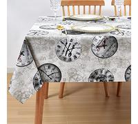 Vinyl Table Cloth Small Square Tablecloth, Wipeable Spillproof Plastic Oilcloth Table Cover, Waterproof PVC Tablecloths for Card Tables, Bistro Tables, Picnic 54 x 54 Inch 4ft Inch Grey Retro Clock