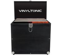 Vinyl Tonic 12" Vinyl Record Storage Case - Holds 100 LPs - Includes Universal Cleaning Cloth & 10 Protective Vinyl Sleeves (Black)