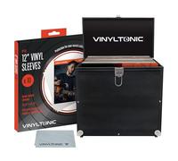 Vinyl Tonic 12" Vinyl Record Storage Case - Holds 100 LPs - Includes Universal Cleaning Cloth & 10 Protective Vinyl Sleeves (Black)