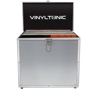 Vinyl Tonic 12" Vinyl Record Storage Case - Holds 100 LPs - Includes Universal Cleaning Cloth & 10 Protective Vinyl Sleeves (Silver)