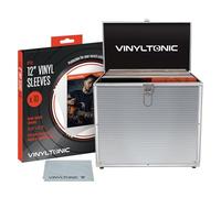Vinyl Tonic 12" Vinyl Record Storage Case - Holds 100 LPs - Includes Universal Cleaning Cloth & 10 Protective Vinyl Sleeves (Silver)