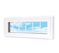 Vinyl Transom Household Window, 10" x 36" Double Pane Fixed Window with Grids and Tempered Glass for House, Garage (White)