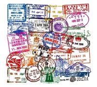 Vinyl Travel Immigration Postmark Stickers 50 Pcs Suitcase Stickers Pack Waterproof Decals for Water Bottle Laptops Ipad Cars Luggages