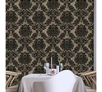 Vinyl Victorian Damask Wallpaper Stick and Peel - self Adhesive Wallpaper Brown/Black Removable Waterproof Paper for Bedroom Living Room Walls -17.7inch x 118inch/Roll