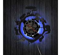 Vinyl Wall Clock, African Steppe Elephant Design Modern with 7 Colors LED Night Light Decorative Silent Wall Clock Gift. (with light)