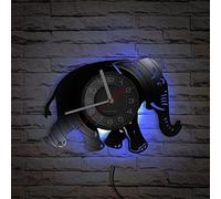 Vinyl Wall Clock, Elephant Shape Themed with LED Night Light Function, Meaningful Home Decor Wall Clock Gift. (seven colors)