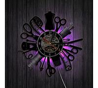 Vinyl Wall Clock, Garment Tailor Tool Design Modern with 7 Colors LED Night Light Decorative Silent Wall Clock Gift for Beauty Lovers. (with light)