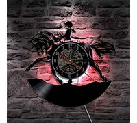 Vinyl Wall Clock, Noble Equestrian Pattern Modern with 7 Colors LED Night Light Function Home Decor Silent Wall Clock. (with light)