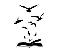 Vinyl Wall Decal for Book Room Open Book Flock of Birds Learning Wall Sticker Decor Library Retro Bedroom Wall Murals Small - 28x42cm