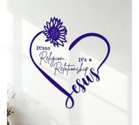 Vinyl Wall Decals Bible Verses Jesus Heart This is Not Religion Relationship Flower 35x40cm Equipped with Transfer Film kit DarkBlue
