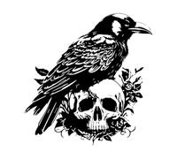 Vinyl Wall Decals Black Crow Gothic Style Skull Bones 54x57.5cm Self Adhesive Large Black